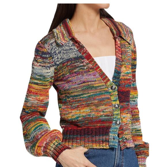 Veronica Beard Damaris Balloon Sleeve Organic Cotton Cardigan Size Large